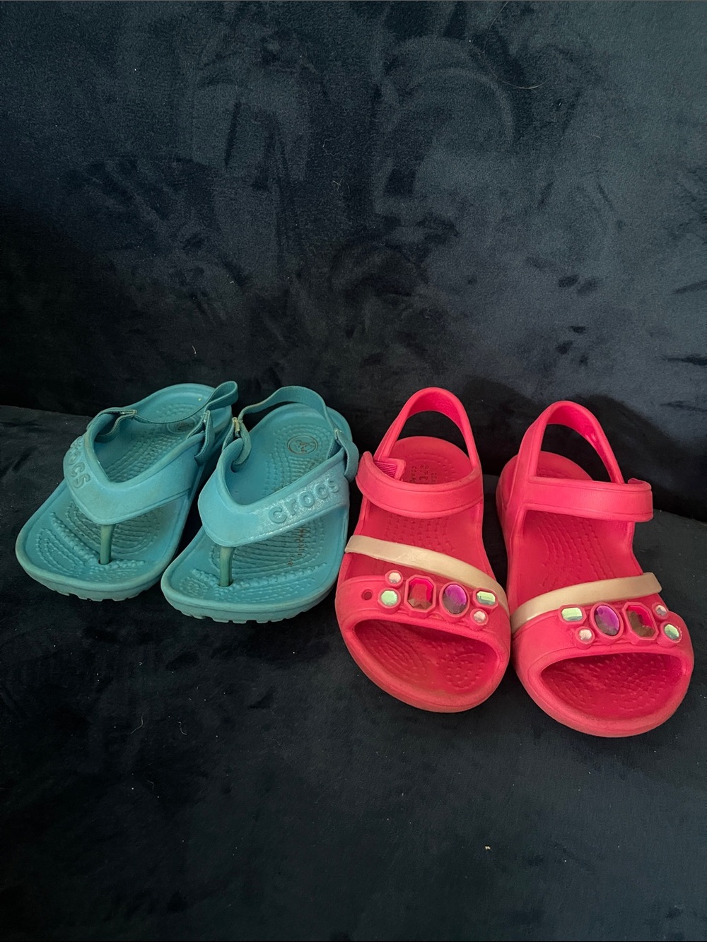 Bundle! CROCS Kids Teal Flip Sandals & Pink Gem-Accent Sandals